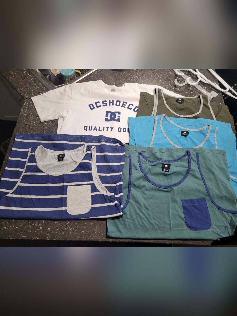 DC Men's Tank Top & Logo Tee Set in White, Blue, Teal, Olive